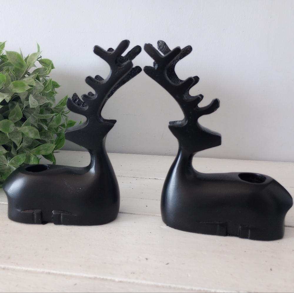Black Reindeer Taper Candle Holder Decorative Table Votive Gothic Regency Decor